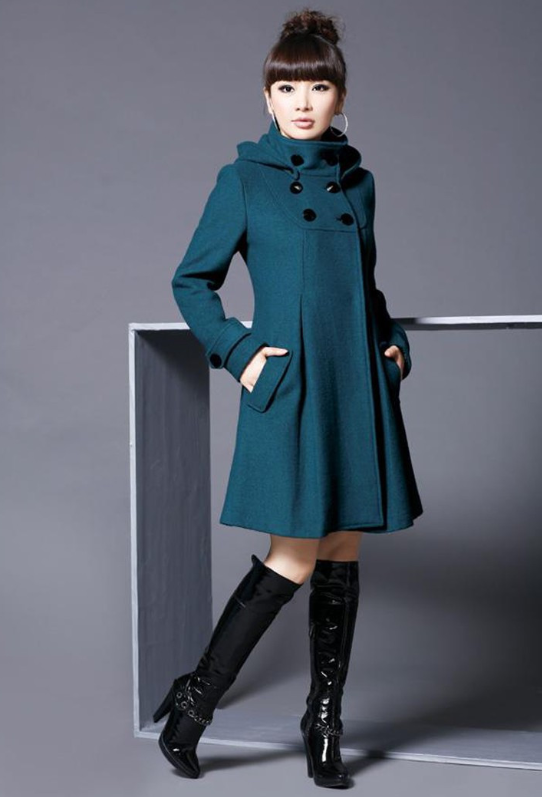 Woolen Coat  Woolen Coat And Hooded Double-Breasted Cape Trench Coat