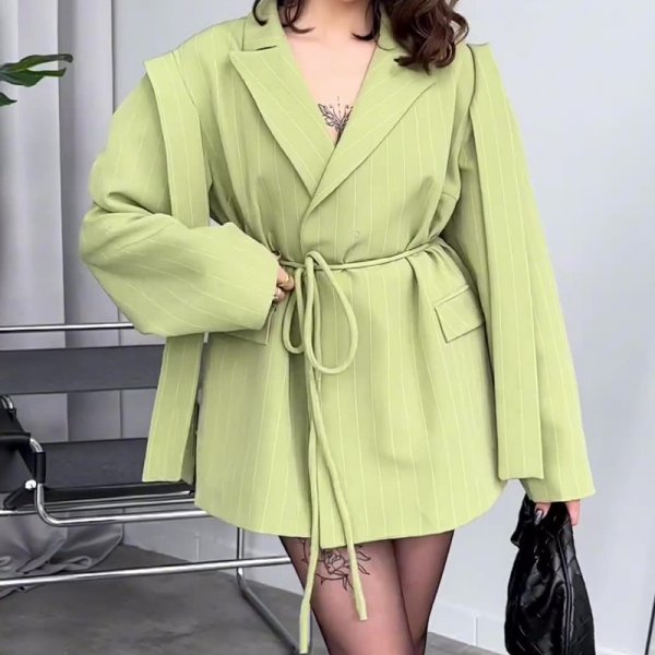 Solid Color Large Lapel Loose Lace-up Suit Jacket