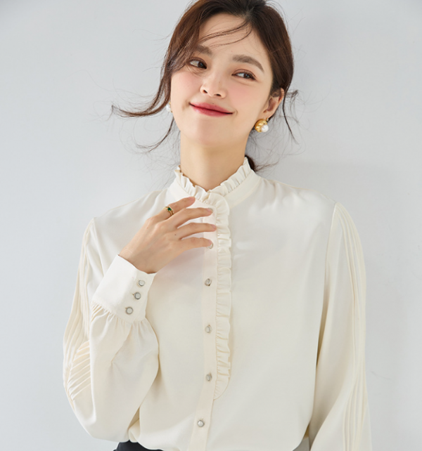 New Elegant French Chiffon Shirt Ruffled Collar Top