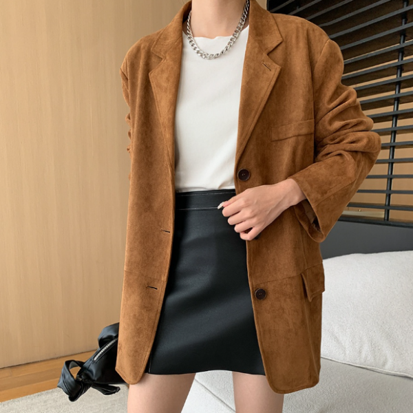 Fashionable Antique Style Artificial Suede Profile Loose Suit Jacket