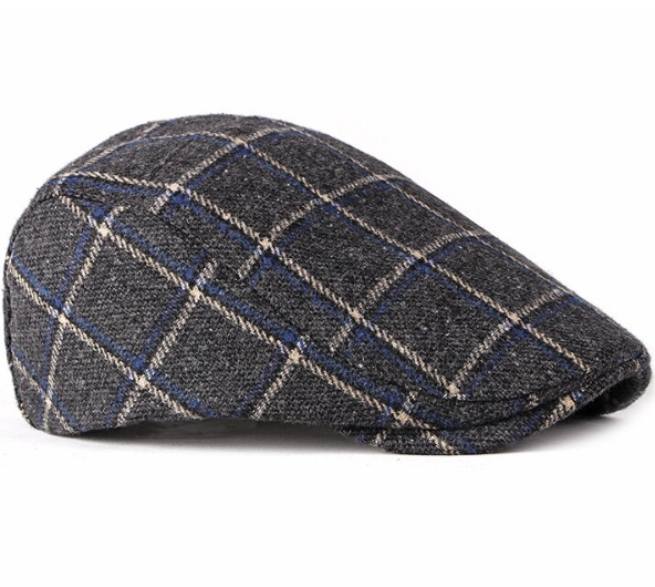 New Style Hat Male British Retro Woolen Beret Casual Plaid