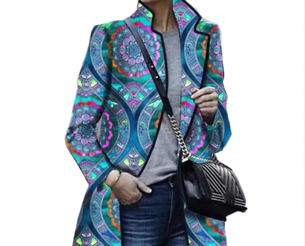 Colorful ring blue mid-length coat trench coat women