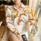 Spring Design Sense Retro French Temperament Printed Chiffon Long-sleeved Shirt For Women