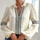 Simple Plain Lace V-neck Patchwork Shirt